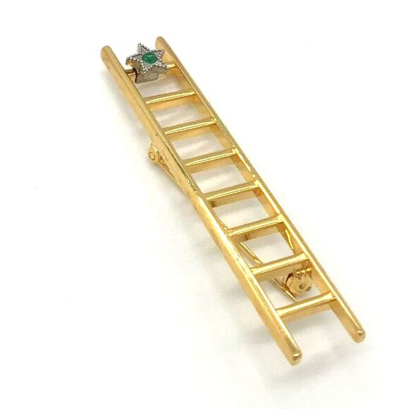 Ladder Pin Brooch Unique Goldtone Ladder Pin with Costume Stone - Picture 2 of 6